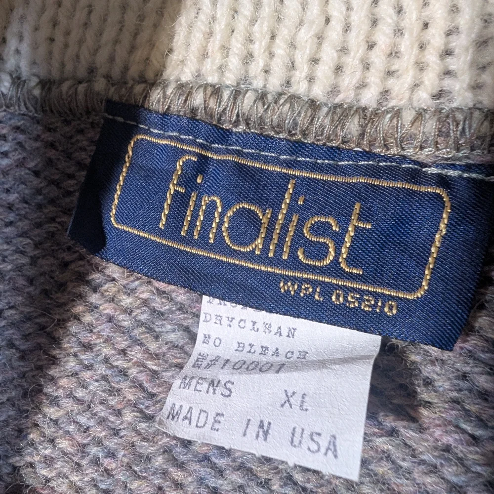 Vintage Mountain Wool Finalist Men's XL Knit Sweater USA Made Gray Cowl Neck‎